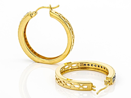 Engild™ 0.55ctw Round Champagne Diamond 14k Yellow Gold Over Sterling Silver Hoop Earrings
