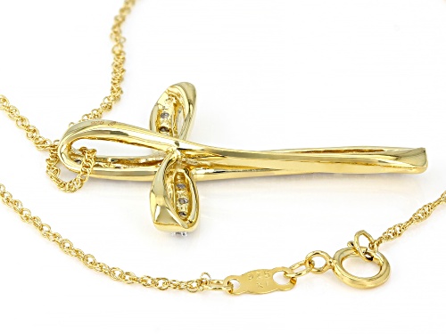 Engild™ .18ctw Round White Diamond 14K Yellow Gold Over Sterling Silver Cross Pendant With Chain