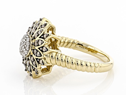 Engild™ 0.50ctw Round Champagne & White Diamond 14K Yellow Gold Over Sterling Silver Flower Ring - Size 7