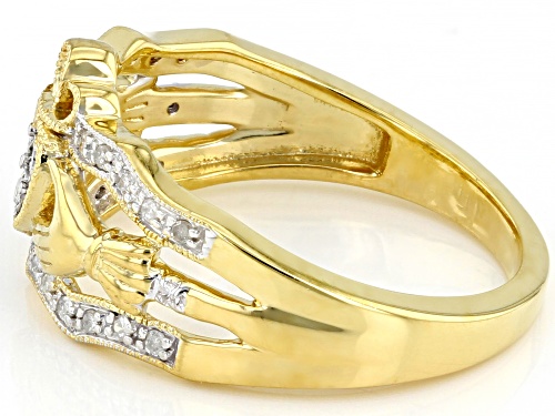 Engild™ 0.10ctw Round White Diamond 14K Yellow Gold Over Sterling Silver Claddagh Ring - Size 9