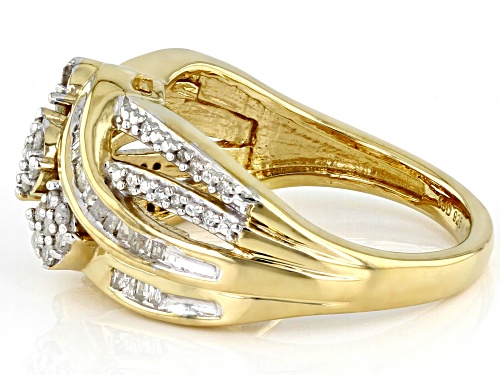 Engild™ 0.40ctw Round And Baguette White Diamond 14k Yellow Gold Over Sterling Silver Crossover Ring - Size 7
