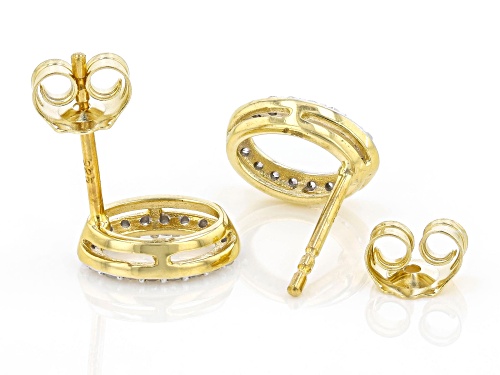 Engild™ 0.15ctw Round White Diamond 14k Yellow Gold Over Sterling Silver Oval Earrings