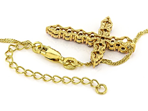Engild™ 1.00ctw Round Champagne Diamond 14k Yellow Gold Over Sterling Silver Cross Slide Pendant