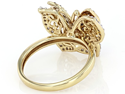Engild™ 0.75ctw Champagne And White Diamond 14k Yellow Gold Over Sterling Silver Butterfly Ring - Size 6
