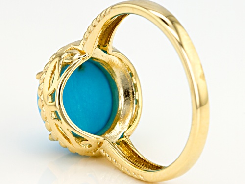 10mm Round Blue Cabochon Sleeping Beauty Turquoise 10k Yellow Gold Ring. - Size 9