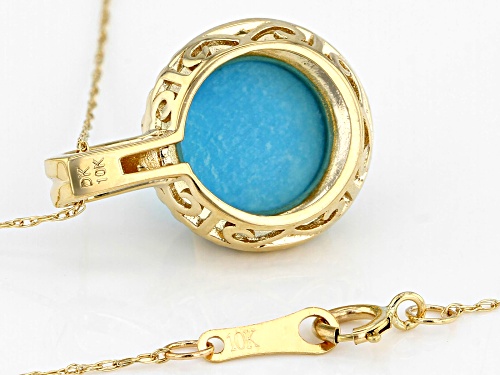 10mm round cabochon turquoise 10k yellow gold pendant with chain.