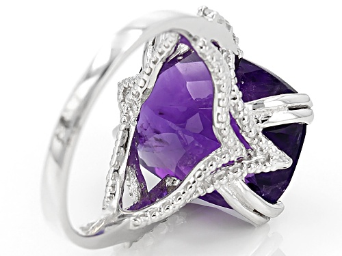 8.20ct Checkerboard Cut African Amethyst With .30ctw White Topaz Rhodium Over Silver Ring - Size 7