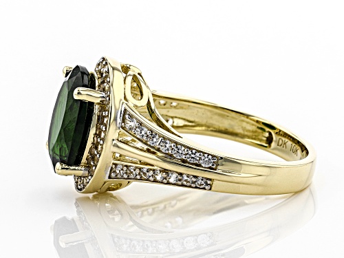 3.15ct Oval Chrome Diopside With .44ctw Round White Zircon 10k Yellow Gold Ring - Size 8