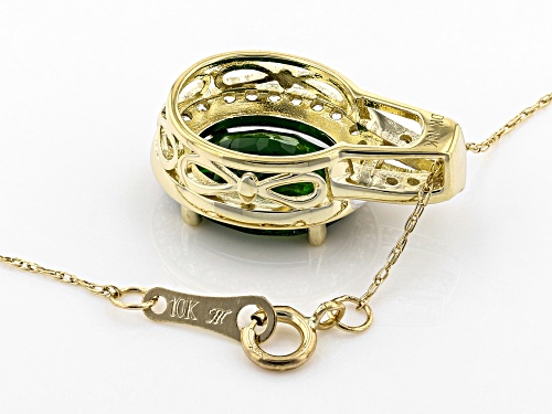 3.15ct Oval Russian Chrome Diopside With .35ctw White Zircon 10k Yellow Gold Pendant With Chain