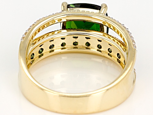 2.76ct Square Cushion Chrome Diopside .38ctw Zircon And .30ctw Green Diamond 10k Yellow Gold Ring - Size 8