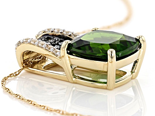 2.93ct Square Cushion Chrome Diopside .13ctw Zircon And.12ctw Green Diamond 10k Gold Pendant W/Chain
