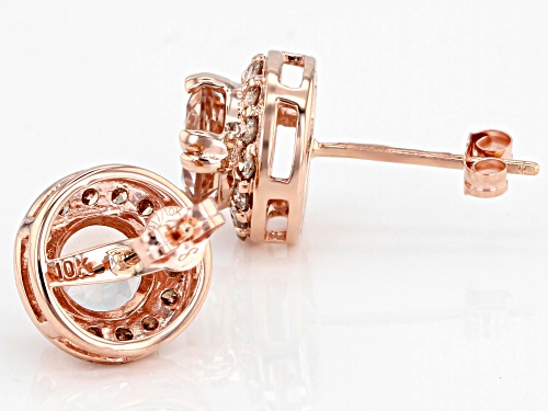 1.48ctw Round Peach Cor-de-Rosa Morganite™ & .37ctw Champagne Diamonds 10k Rose Gold Earrings