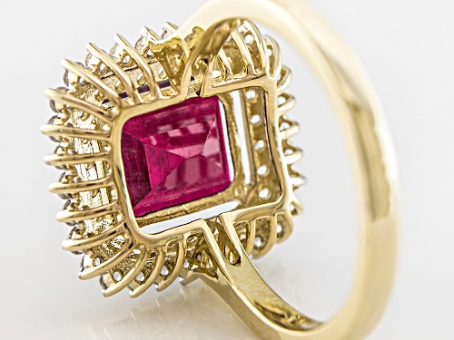 4.25ct Emerald Cut Mahaleo® Ruby And .65ctw Round White Zircon 10k Yellow Gold Ring - Size 7