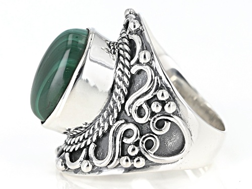 14x10mm Oval Malachite Sterling Silver Solitaire Ring - Size 6