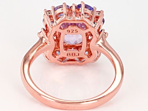 3.48ctw Kunzite, Tanzanite, Pink Sapphire and White Zircon 18k Rose Gold Over Sterling Silver Ring - Size 10