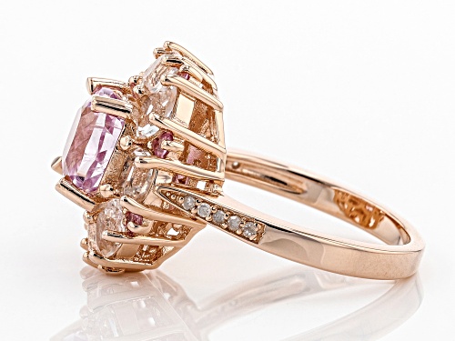 4.32ctw kunzite, Crystal quartz, pink sapphire & diamond accent 18k rose gold over silver ring - Size 7
