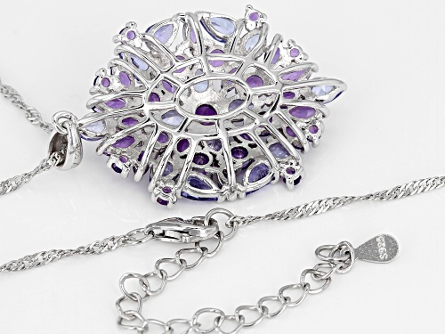 2.52ctw Mixed Shape African Amethyst & 2.14ctw Tanzanite Rhodium Over Silver Pendant W/Chain