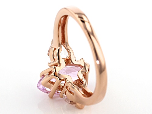 2.55CT MARQUISE KUNZITE WITH .69CTW HEART SHAPE CRYSTAL QUARTZ 18K ROSE GOLD OVER SILVER RING - Size 12