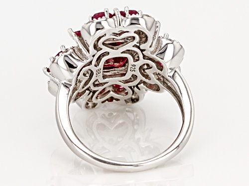 4.31CTW INDIAN RUBY WITH .78CTW WHITE ZIRCON RHODIUM OVER STERLING SILVER RING - Size 6