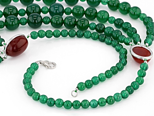 6-12mm Round Green Agate Bead & Red Chalcedony Sterling Silver Necklace - Size 22