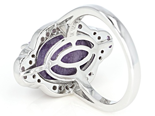 16x10mm Oval Charoite & .27ctw Round African Amethyst Rhodium Over Silver Ring - Size 6