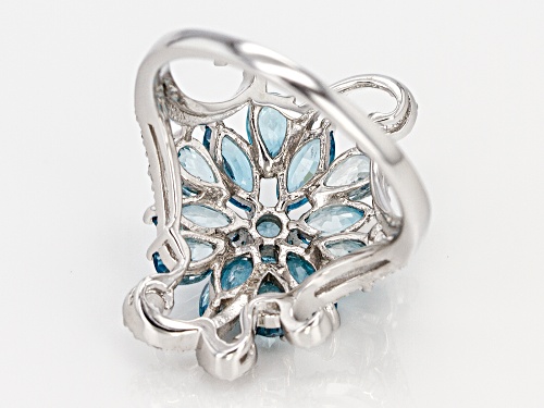 3.20ctw blue zircon with .03ctw white diamond accent rhodium over sterling silver ring - Size 8