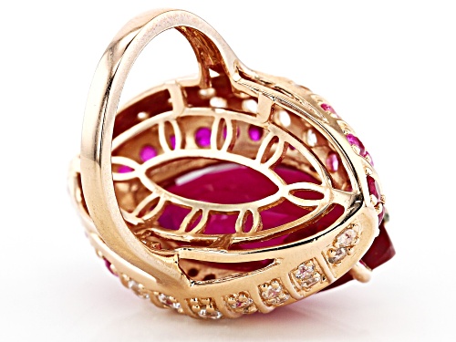 16.98ctw Lab Created Ruby, Lab Created Pink Sapphire & White Zircon 18k Rose Gold Over Silver Ring - Size 7