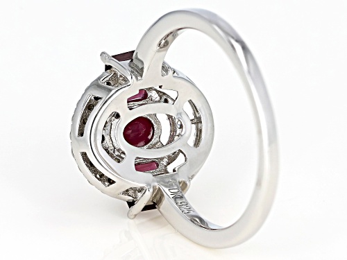 .52ct Burmese Ruby, .51ctw Raspberry Color Rhodolite & .23ctw White Zircon Rhodium Over Silver Ring - Size 10