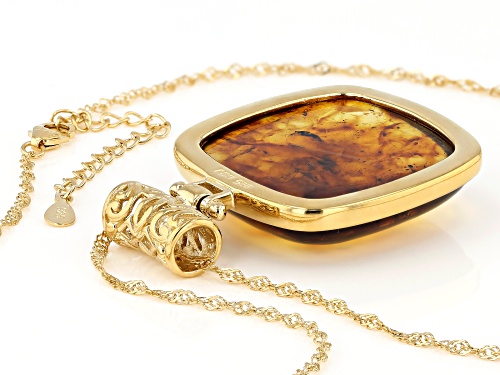 30x30mm Square Cushion Amber 18k Yellow Gold Over Sterling Silver Pendant with Chain