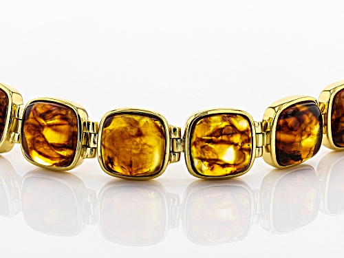 12X12MM SQUARE CABOCHON AMBER 18K YELLOW GOLD OVER STERLING SILVER BRACELET - Size 8