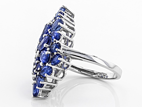 6.77ctw Mixed Shape Kyanite Rhodium Over Sterling Silver Cluster Ring - Size 6