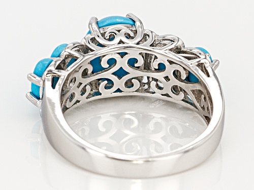 10x8mm & 6x4mm Oval Sleeping Beauty Turquoise Rhodium Over Sterling Silver 5-Stone Ring - Size 6