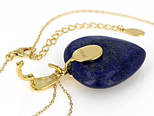 30X30mm heart shape cabochon lapis lazuli 18k yellow gold over sterling silver enhancer with chain