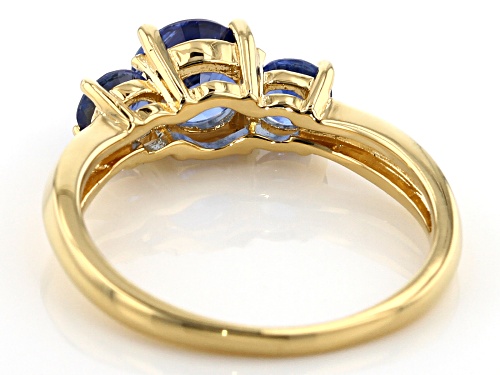 1.35ctw Round Kyanite 18k Yellow Gold Over Sterling Silver 3-Stone Ring - Size 7