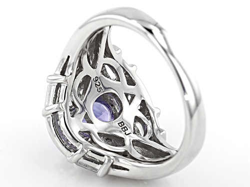 1.14CT OVAL TANZANITE & .88CTW MIXED WHITE TOPAZ RHODIUM OVER STERLING SILVER RING - Size 8