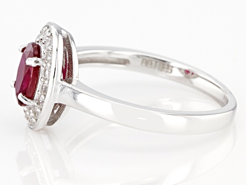 1.00ct Red Mahaleo® Ruby and .38ctw White Zircon Rhodium Over Sterling Silver Halo Ring - Size 9