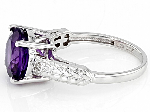2.03ct Round African Amethyst and 0.03ctw White Diamond Accent Rhodium Over Sterling Silver Ring - Size 9