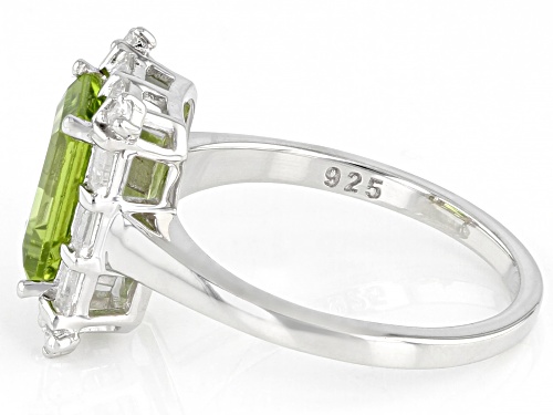 2.13ct Manchurian Peridot(TM) With 0.55ctw White Topaz Rhodium Over Sterling Silver Ring - Size 8
