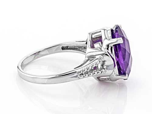 4.88ct Amethyst and 0.02ctw White Diamond Accent Rhodium Over Sterling Silver Ring - Size 7