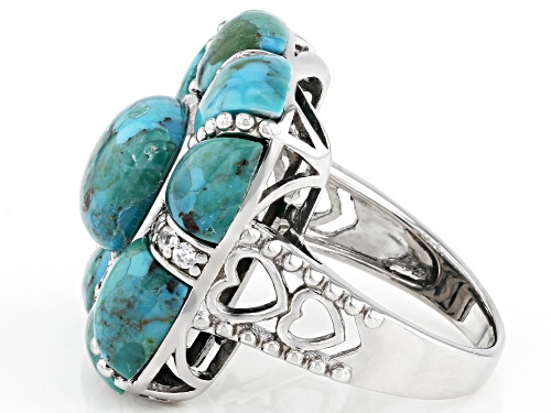 Free-Form Turquoise With 0.28ctw White Zircon Rhodium Over Sterling Silver Ring - Size 8