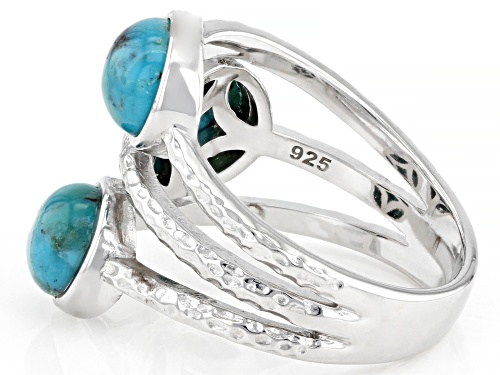 7x6mm Oval And 7mm Round Turquoise Rhodium Over Sterling Silver 3-Stone Ring - Size 7
