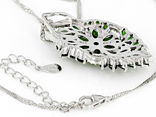 6.46ctw Mixed Shapes Chrome Diopside with 0.35ctw White Zircon Rhodium Over Silver Pendant Chain