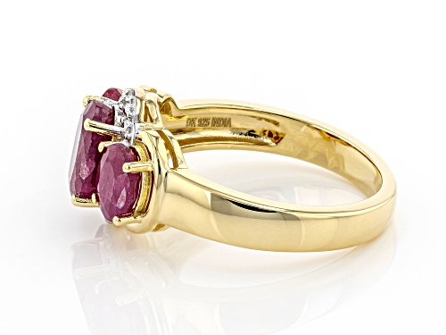 2.24ctw Oval Indian Ruby and 0.02ctw Round  Diamond Accent 18K Yellow Gold Over Silver Ring - Size 7