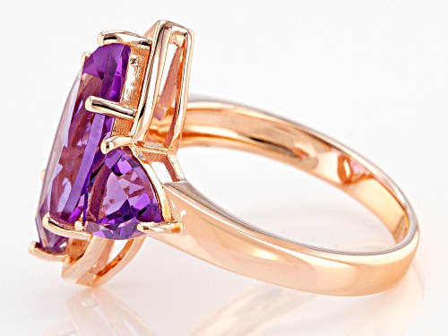 3.40ct Marquise And 1.20ctw Trillion Lavender Amethyst 18K Rose Gold Over Sterling Silver Ring - Size 9