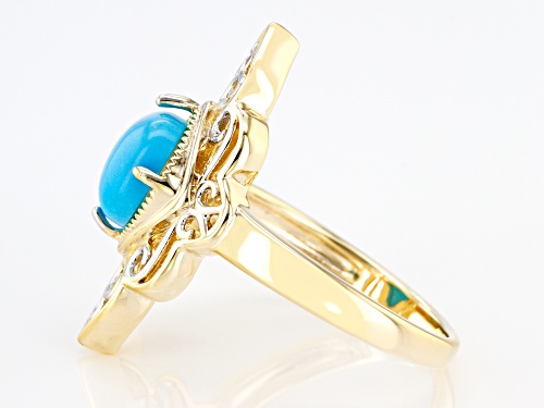 8X8mm Square Cushion Sleeping Beauty Turquoise 18K Yellow Gold Over Sterling Silver Two Tone Ring - Size 8
