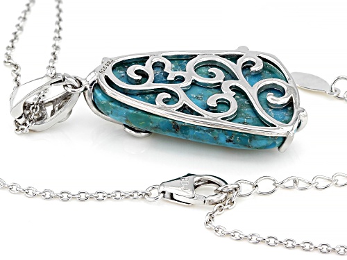 Free-Form Turquoise Rhodium Over Sterling Silver Enhancer With Chain