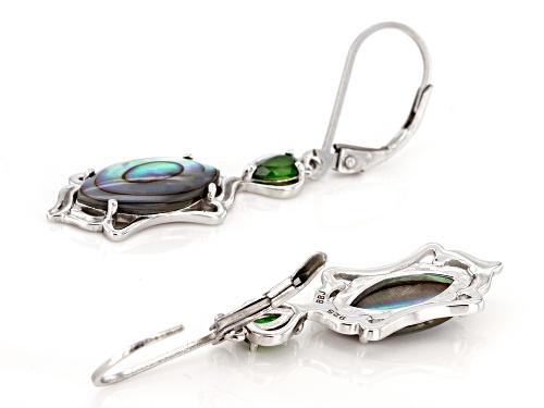 14x7mm Abalone Shell With 0.44ctw Chrome Diopside Rhodium Over Sterling Silver Earrings