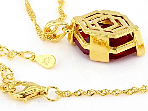 7.65ct Hexagon Lab Created Ruby 18k Yellow Gold Over Sterling Silver Pendant With Chain