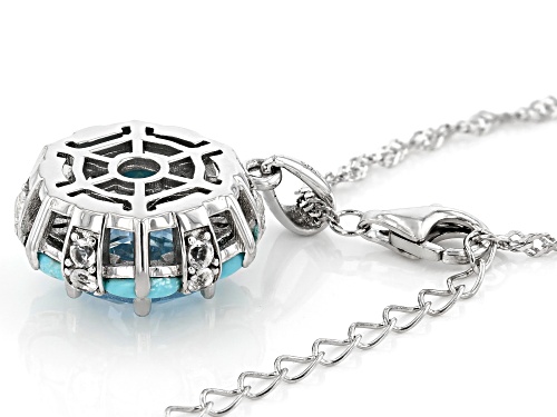 3.63ct Glacier Topaz(TM), 5x3mm Turquoise And 0.51ctw Topaz Rhodium Over Silver Pendant With Chain