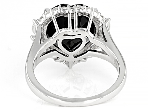 6.35ct Heart Shape Black Spinel With .67ctw White Topaz Rhodium Over Sterling Silver Ring - Size 7